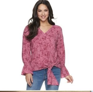 Juicy Couture Pink Tie Dye‎ Front Tie Detail Long Sleeve Top Blouse Medium